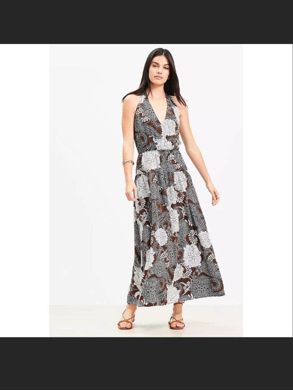 Loft Floral Halter Maxi Pocket Dress brown and white patterned floral New Nwt 2